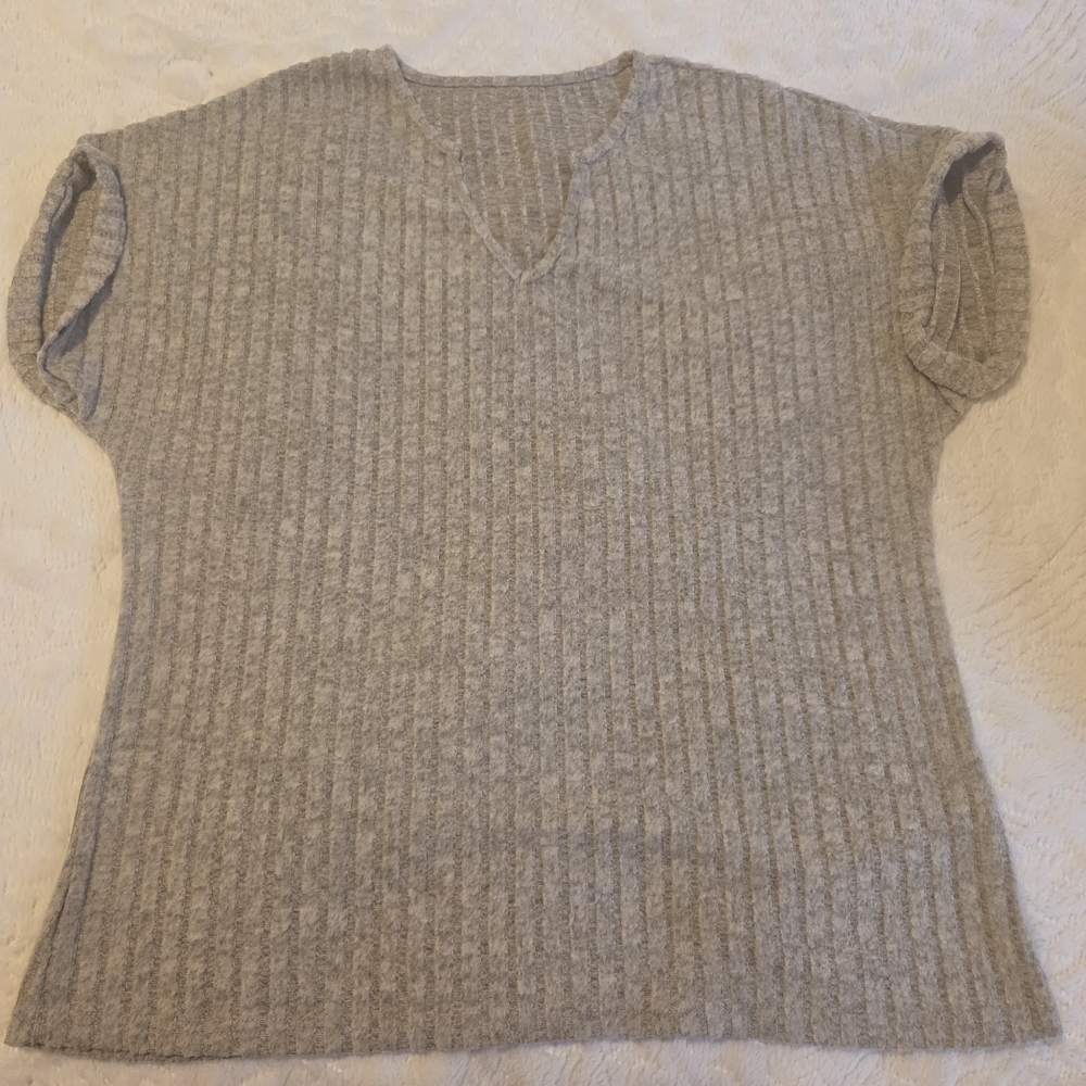 Gray Coastal V-Neck Ribbed Sweater Blouse for Women XL
